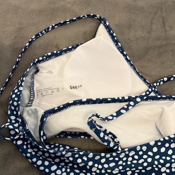 SHEIN Size L Blue & White Pebble Print Bikini - Picture 3 of 3